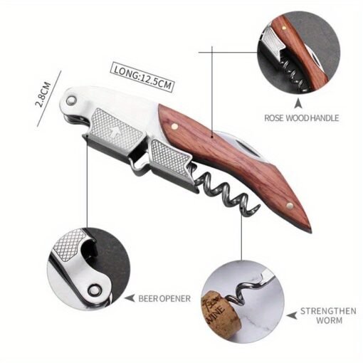Premium Stainless Steel Corkscrew with Wooden Handle - Image 7