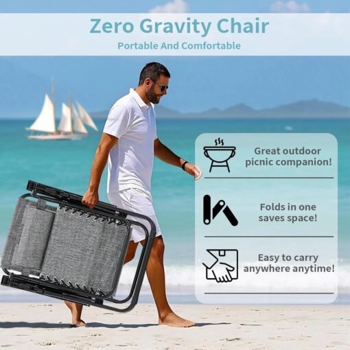 Zero Gravity Chair Set of 2, Folding Reclining zero gravity - Image 12