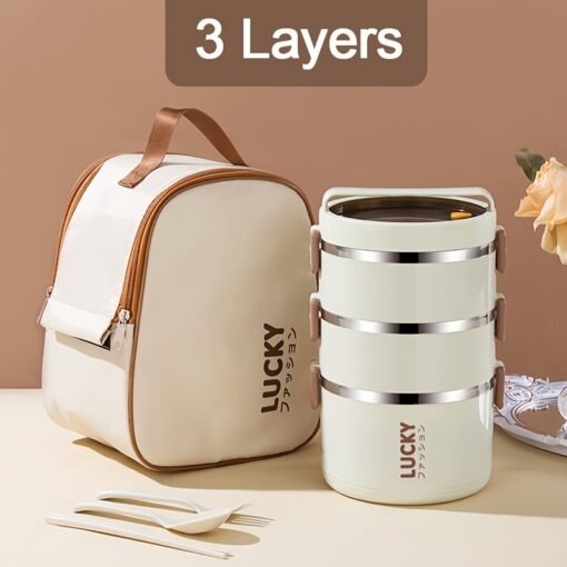 1 Set of Spacious Insulated Stainless Steel Lunch Box - Image 6