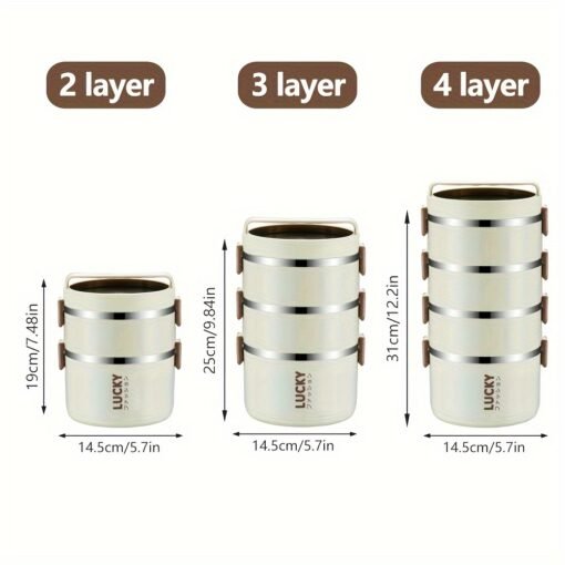 1 Set of Spacious Insulated Stainless Steel Lunch Box - Image 5