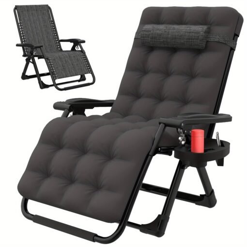 440lbs Ergonomic Outdoor Zero Gravity Lounge Chair with Cup Holder - Image 5