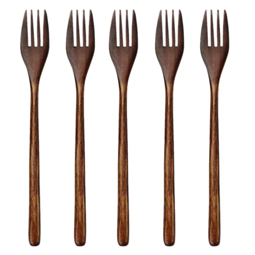 5 Pieces Wooden Spoon Soup Spoon and Fork Tableware - Image 14
