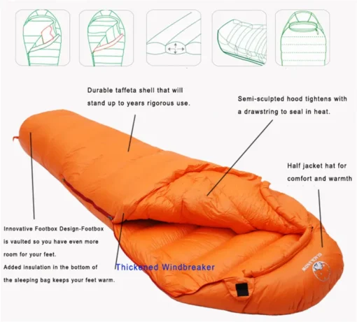 Very Warm White Goose Down Filled Adult Mummy Style Sleeping Bag - Image 27