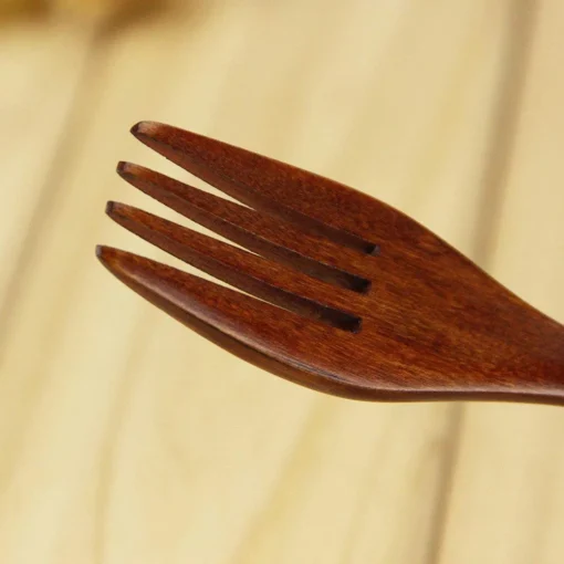 5 Pieces Wooden Spoon Soup Spoon and Fork Tableware - Image 18