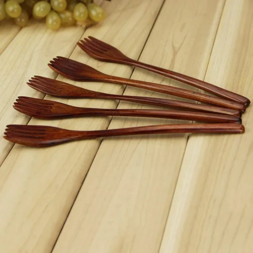 5 Pieces Wooden Spoon Soup Spoon and Fork Tableware - Image 17