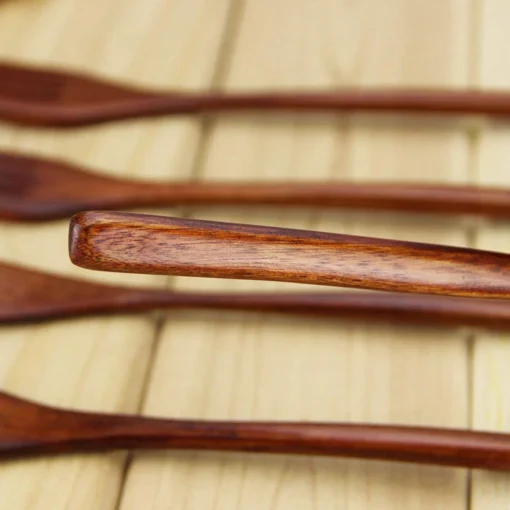 5 Pieces Wooden Spoon Soup Spoon and Fork Tableware - Image 19