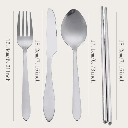4Pcs/Set Stainless Steel Chopsticks  Spoon Fork Steak Knife with Storage Case - Image 5