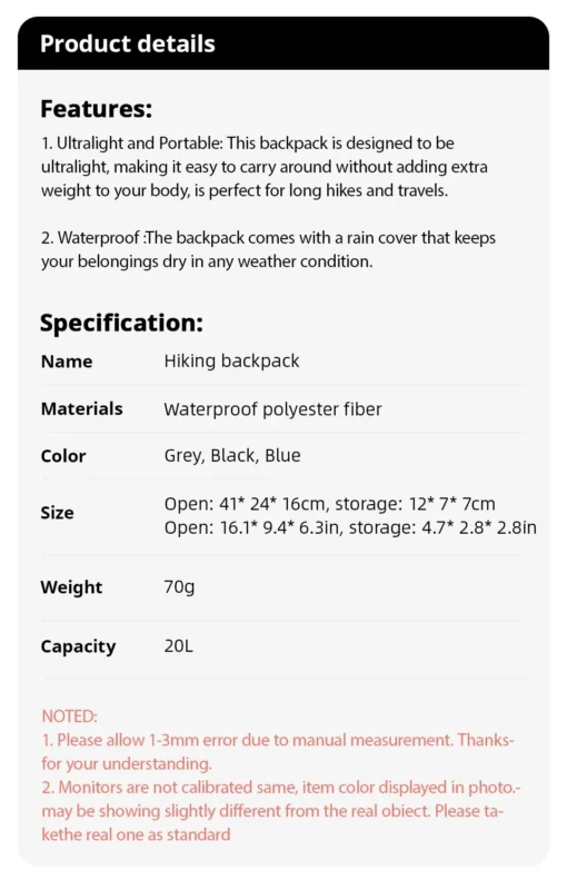 Outdoor Hiking Bag 20L - Image 10