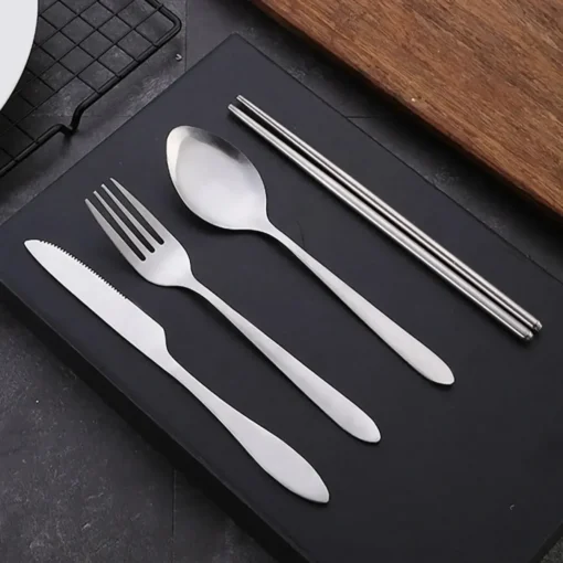 4Pcs/Set Stainless Steel Chopsticks  Spoon Fork Steak Knife with Storage Case - Image 2