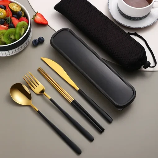 Stainless Steel Tableware Set Portable Cutlery Dinner Knife Fork Spoon Chopsticks Four-piece Suit with Box - Image 16