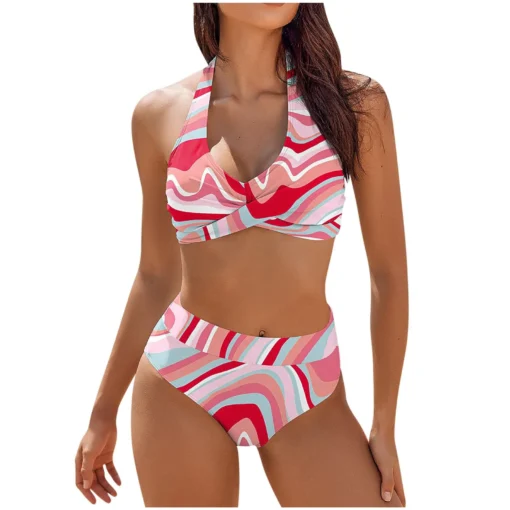 bikini Beach Colour Block Floral Printed Women's Swimsuit - Image 10