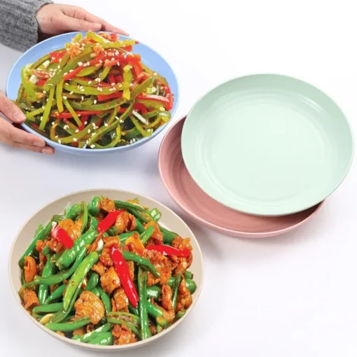 Wheat Straw Solid Color Round Plates - Image 2