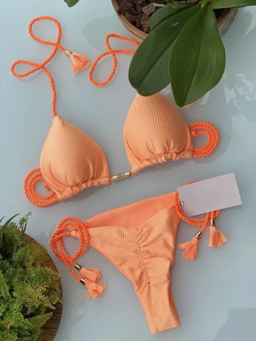New Women Bikini Backless Rope Triangle Swimsuit Multicolor - Image 21