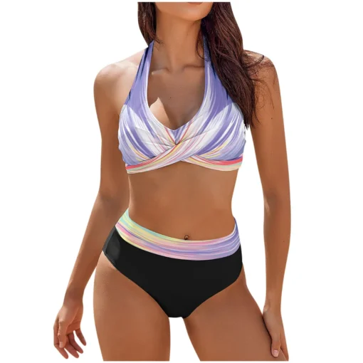 bikini Beach Colour Block Floral Printed Women's Swimsuit - Image 7