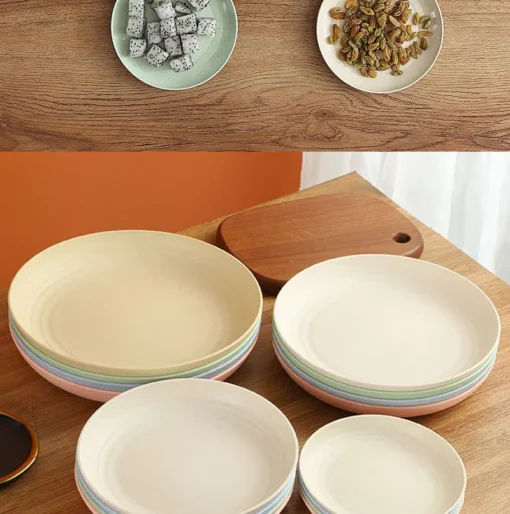 Wheat Straw Solid Color Round Plates - Image 25