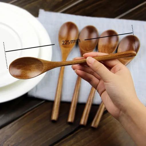 5 Pieces Wooden Spoon Soup Spoon and Fork Tableware - Image 3