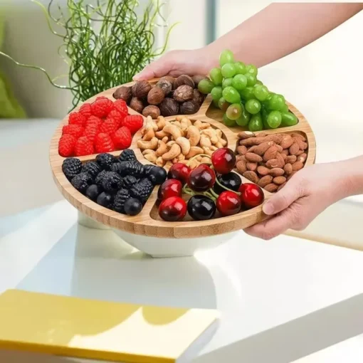 Bamboo Fruit Tray Round Five Compartment - Image 2