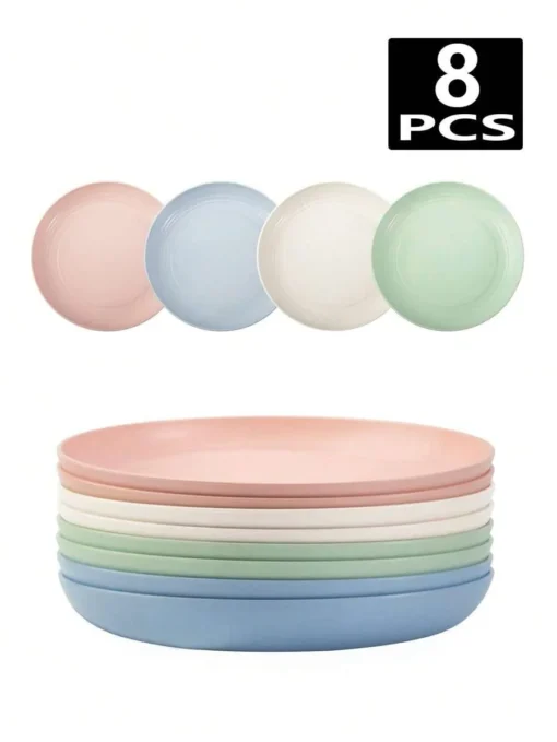 4/8pcs Plastic original plate, reusable, camping picnic dessert plate