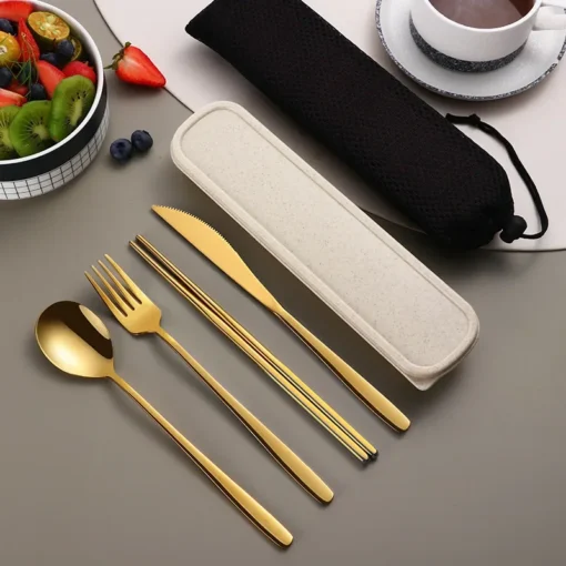 Stainless Steel Tableware Set Portable Cutlery Dinner Knife Fork Spoon Chopsticks Four-piece Suit with Box - Image 2