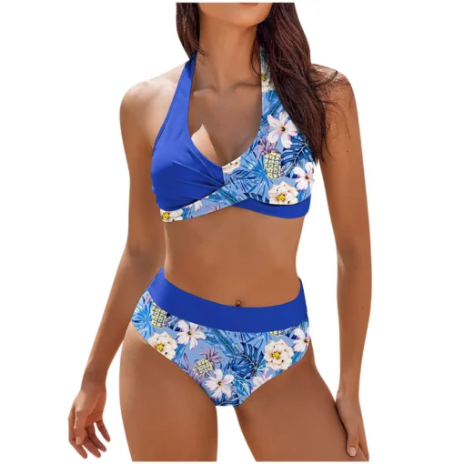bikini Beach Colour Block Floral Printed Women's Swimsuit - Image 11