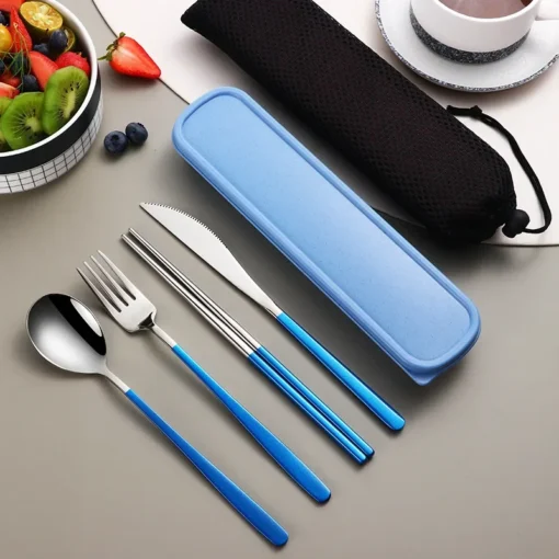 Stainless Steel Tableware Set Portable Cutlery Dinner Knife Fork Spoon Chopsticks Four-piece Suit with Box - Image 12