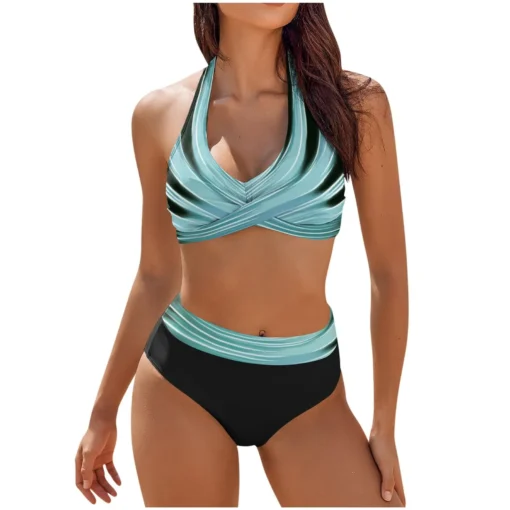 bikini Beach Colour Block Floral Printed Women's Swimsuit - Image 9