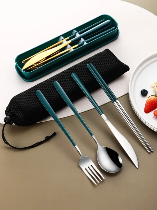 Stainless Steel Tableware Set Portable Cutlery Dinner Knife Fork Spoon Chopsticks Four-piece Suit with Box - Image 22