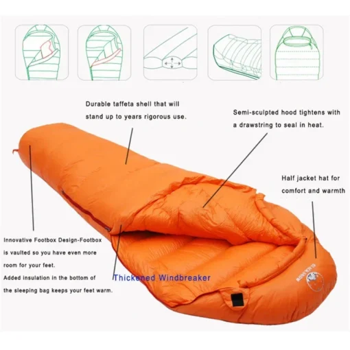 Very Warm White Goose Down Filled Adult Mummy Style Sleeping Bag - Image 4