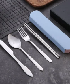 4Pcs/Set Stainless Steel Chopsticks  Spoon Fork Steak Knife with Storage Case