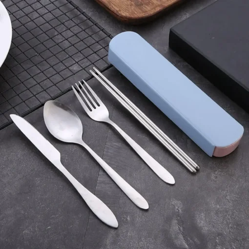 4Pcs/Set Stainless Steel Chopsticks  Spoon Fork Steak Knife with Storage Case