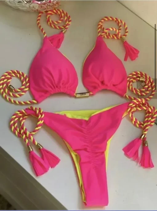 New Women Bikini Backless Rope Triangle Swimsuit Multicolor - Image 14