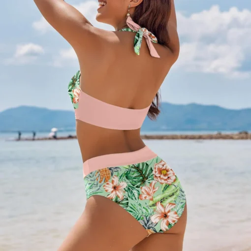 bikini Beach Colour Block Floral Printed Women's Swimsuit - Image 31