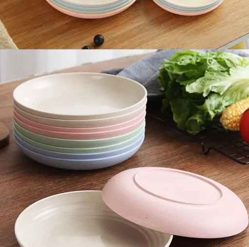 Wheat Straw Solid Color Round Plates - Image 26
