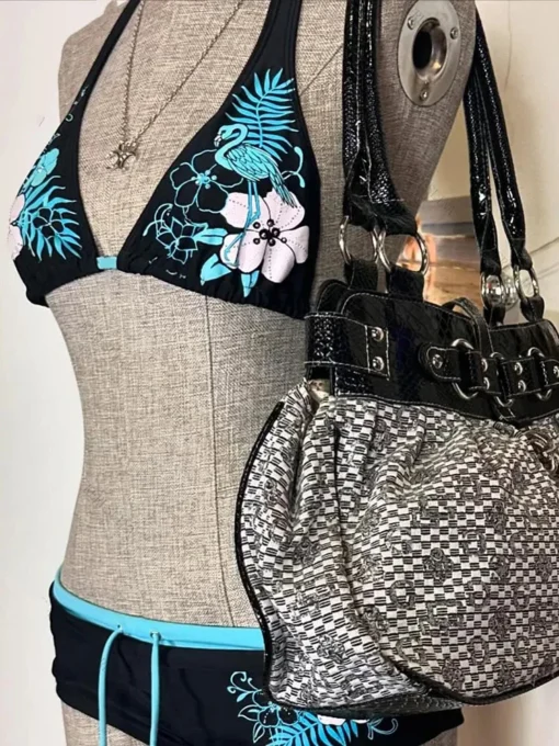 Sexy Hottie Print Laced Up Backless Bikini