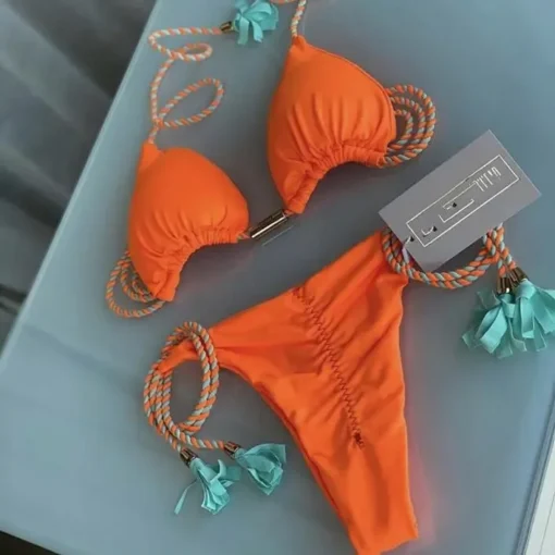 New Women Bikini Backless Rope Triangle Swimsuit Multicolor - Image 16