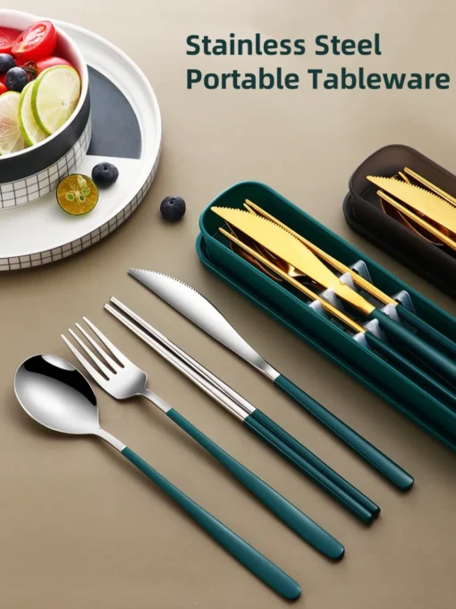 Stainless Steel Tableware Set Portable Cutlery Dinner Knife Fork Spoon Chopsticks Four-piece Suit with Box - Image 18