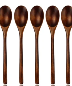 5 Pieces Wooden Spoon Soup Spoon and Fork Tableware