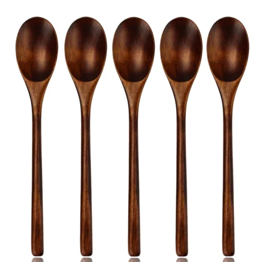 5 Pieces Wooden Spoon Soup Spoon and Fork Tableware