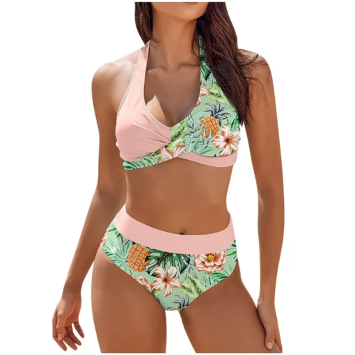 bikini Beach Colour Block Floral Printed Women's Swimsuit - Image 8