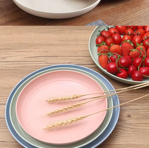 Wheat Straw Solid Color Round Plates - Image 27