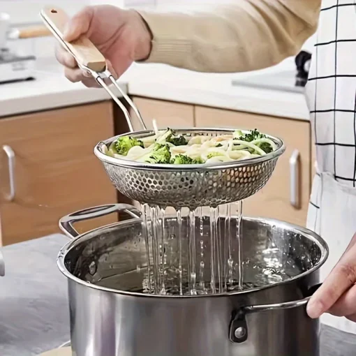 Stainless Steel Colander with Wooden Handle - Image 2