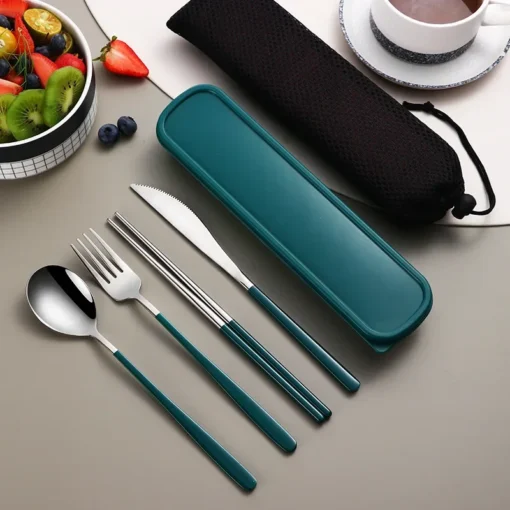 Stainless Steel Tableware Set Portable Cutlery Dinner Knife Fork Spoon Chopsticks Four-piece Suit with Box - Image 11