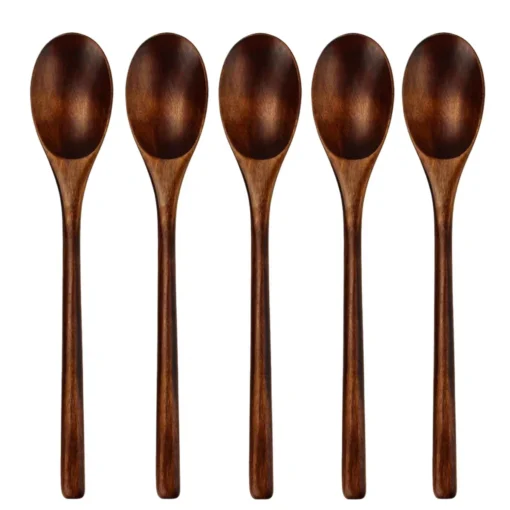 5 Pieces Wooden Spoon Soup Spoon and Fork Tableware - Image 7