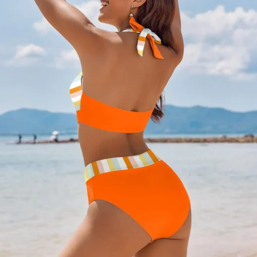 bikini Beach Colour Block Floral Printed Women's Swimsuit - Image 4