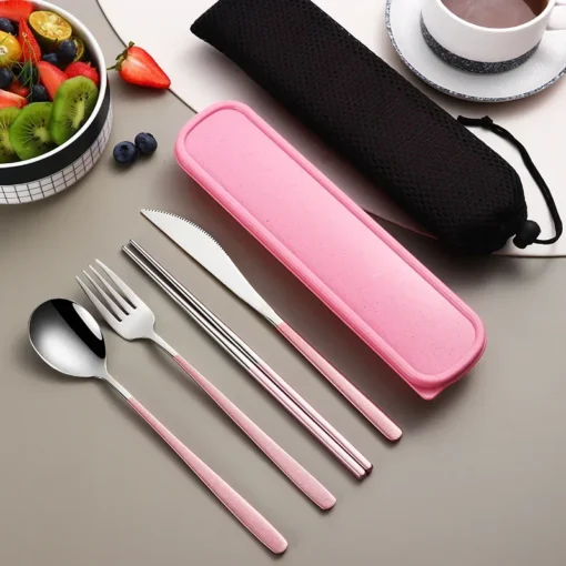 Stainless Steel Tableware Set Portable Cutlery Dinner Knife Fork Spoon Chopsticks Four-piece Suit with Box - Image 8