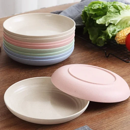 Wheat Straw Solid Color Round Plates - Image 4