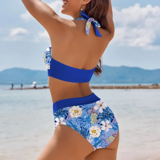 bikini Beach Colour Block Floral Printed Women's Swimsuit - Image 15