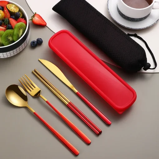 Stainless Steel Tableware Set Portable Cutlery Dinner Knife Fork Spoon Chopsticks Four-piece Suit with Box - Image 14