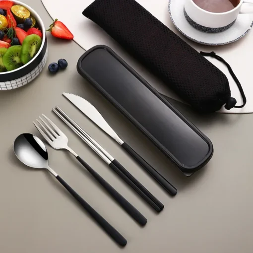 Stainless Steel Tableware Set Portable Cutlery Dinner Knife Fork Spoon Chopsticks Four-piece Suit with Box - Image 9
