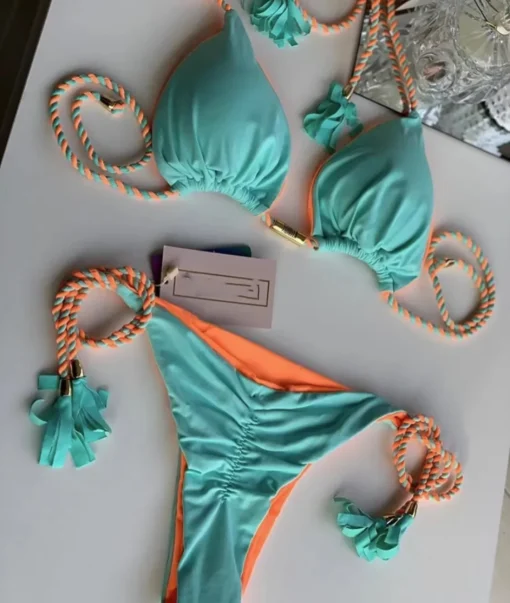 New Women Bikini Backless Rope Triangle Swimsuit Multicolor - Image 4